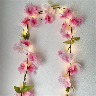 Kirsebærblomst LED lyskæde med blade – lys pink –1,8 m, 10 lys